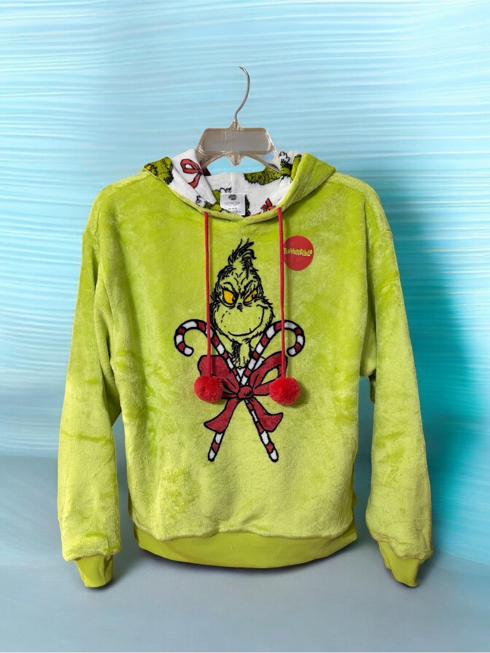 Women’s Plush Crewneck Hoodie Sweater - Lime Green Grinch Graphic